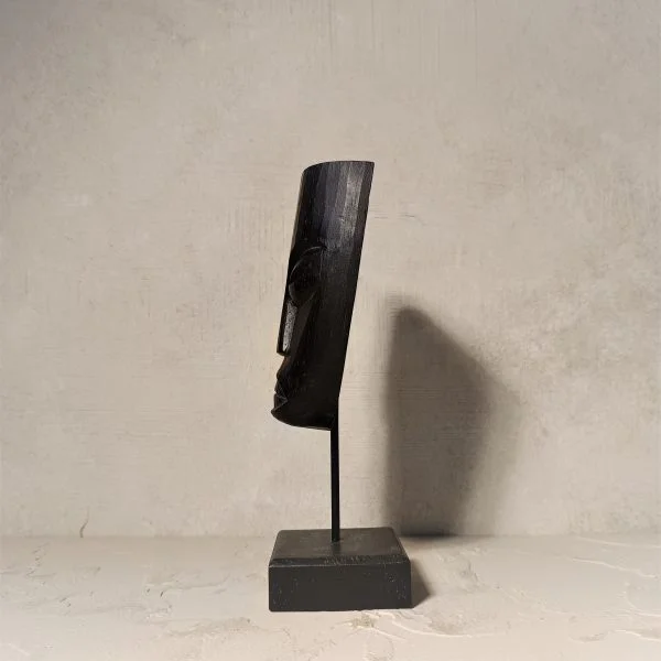 Black Wood Ethnic Mask Statue - Image 3